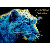 Personalised Snow Leopard Neon Art Greeting Card (Birthday, Christmas, Any Occasion)
