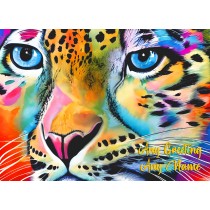 Personalised Snow Leopard Animal Colourful Abstract Art Blank Greeting Card (Birthday, Fathers Day, Any Occasion)