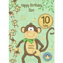 Kids 10th Birthday Cheeky Monkey Cartoon Card for Son