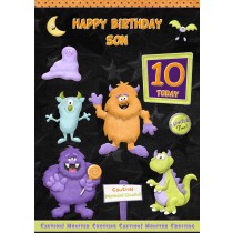 Kids 10th Birthday Funny Monster Cartoon Card for Son