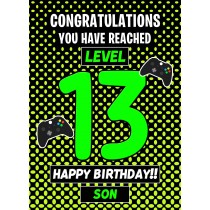 13th Level Gamer Birthday Card (Son)