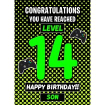 14th Level Gamer Birthday Card (Son)