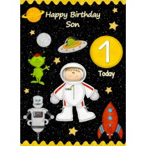 Kids 1st Birthday Space Astronaut Cartoon Card for Son