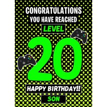 20th Level Gamer Birthday Card (Son)