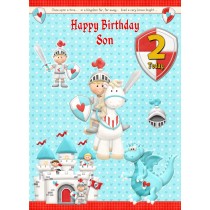 Kids 2nd Birthday Hero Knight Cartoon Card for Son