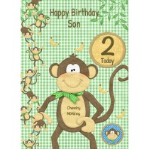 Kids 2nd Birthday Cheeky Monkey Cartoon Card for Son