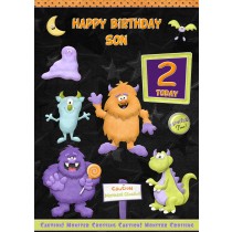 Kids 2nd Birthday Funny Monster Cartoon Card for Son