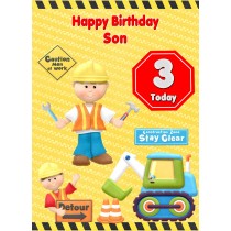 Kids 3rd Birthday Builder Cartoon Card for Son