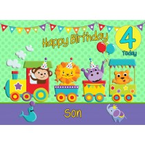 4th Birthday Card for Son (Train Green)