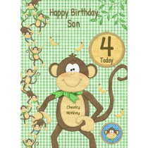Kids 4th Birthday Cheeky Monkey Cartoon Card for Son