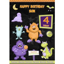 Kids 4th Birthday Funny Monster Cartoon Card for Son