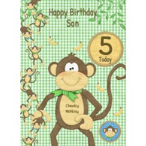 Kids 5th Birthday Cheeky Monkey Cartoon Card for Son