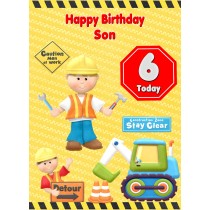 Kids 6th Birthday Builder Cartoon Card for Son