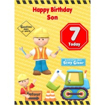 Kids 7th Birthday Builder Cartoon Card for Son