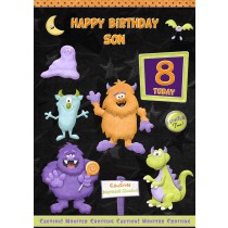 Kids 8th Birthday Funny Monster Cartoon Card for Son