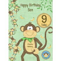 Kids 9th Birthday Cheeky Monkey Cartoon Card for Son