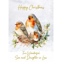 Christmas Card For Son and Daughter in Law (Robin Family Art)