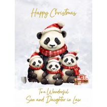 Christmas Card For Son and Daughter in Law (Panda Bear Family Art)
