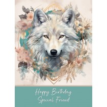 Birthday Card For Friend (Wolf Art, Design 2)