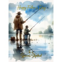 Fishing Father and Child Watercolour Art Fathers Day Card For Stepdad (Design 3)