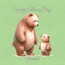Father and Child Bear Art Square Fathers Day Card For Stepdad (Design 2)