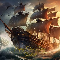 Ship Scenery Art Square Fathers Day Card For Stepdad (Design 3)