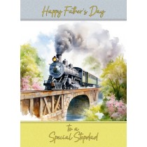 Steam Train Vintage Art Square Fathers Day Card For Stepdad (Design 4)
