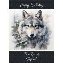 Birthday Card For Stepdad (Fantasy Wolf Art, Design 2)