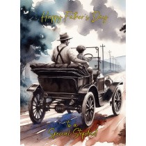 Vintage Classic Car Watercolour Art Fathers Day Card For Stepdad (Design 1)
