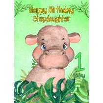 1st Birthday Card for Stepdaughter (Hippo)