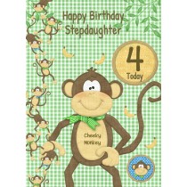 Kids 4th Birthday Cheeky Monkey Cartoon Card for Stepdaughter
