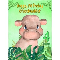 4th Birthday Card for Stepdaughter (Hippo)