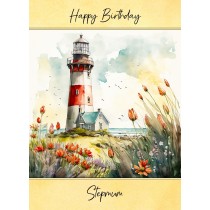 Lighthouse Watercolour Art Birthday Card For Stepmum