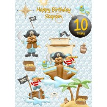 Kids 10th Birthday Pirate Cartoon Card for Stepson