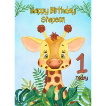 1st Birthday Card for Stepson (Giraffe)