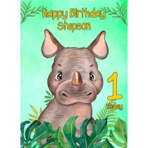 1st Birthday Card for Stepson (Rhino)