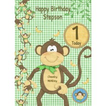 Kids 1st Birthday Cheeky Monkey Cartoon Card for Stepson
