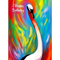 Swan Animal Colourful Abstract Art Birthday Card