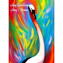 Personalised Swan Animal Colourful Abstract Art Greeting Card (Birthday, Fathers Day, Any Occasion)