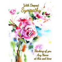 Personalised Sympathy Bereavement Card (With Deepest Sympathy, Pink Flower)