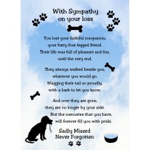Pet Dog Loss Verse Poem Memoriam Sympathy Card (Sky Heart, With Sympathy)