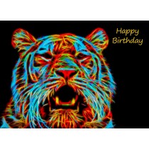 Tiger Neon Birthday Card