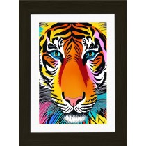 Tiger Animal Picture Framed Colourful Abstract Art (A4 Black Frame)