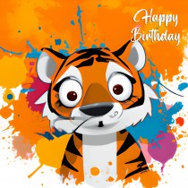 Tiger Splash Art Cartoon Square Birthday Card