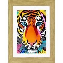 Tiger Animal Picture Framed Colourful Abstract Art (30cm x 25cm Light Oak Frame)