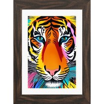 Tiger Animal Picture Framed Colourful Abstract Art (A4 Walnut Frame)