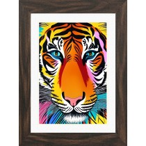 Tiger Animal Picture Framed Colourful Abstract Art (30cm x 25cm Walnut Frame)