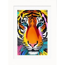 Tiger Animal Picture Framed Colourful Abstract Art (25cm x 20cm White Frame)