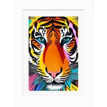 Tiger Animal Picture Framed Colourful Abstract Art (30cm x 25cm White Frame)