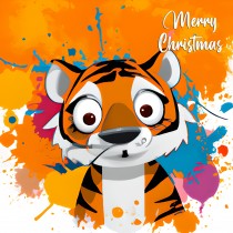 Tiger Splash Art Cartoon Square Christmas Card